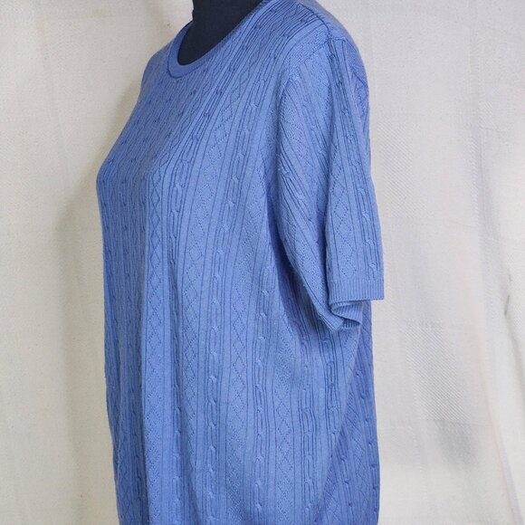 Alfred Dunner Periwinkle Blue SS Acrylic CrewNeck Cable Knit Sweater Blouse Sz L - Picture 9 of 16